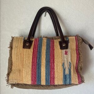 Myra Bag  Boho Tribal Print Nature’s Delight Purse Woven Cotton with Leather